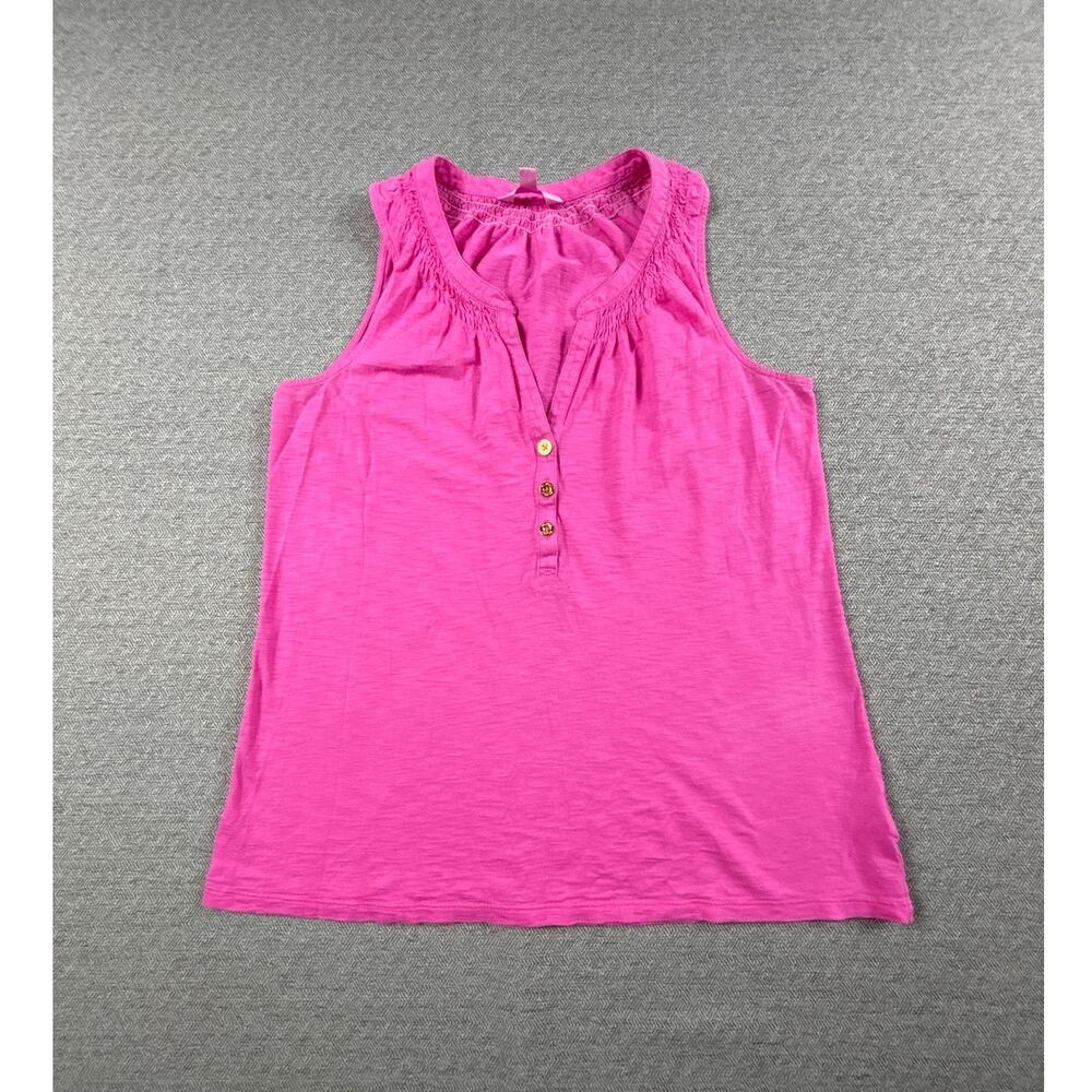 Lilly Pulitzer Pink Sz M Tank Top Gold Toned Buttons Preppy Coastal Barbiecore